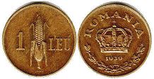 монета Румыния 1 лея 1939