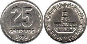 монета Аргентина 25 сентаво 1994