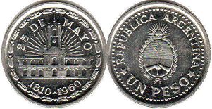 монета Аргентина 1 песо 1960