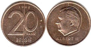 монета Бельгия 20 франков 1998