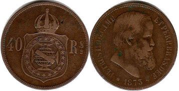 монета Бразилия 40 рейс 1873