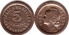 монета Острова Зелёного Мыса 5 сентаво 1930