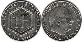 монета Франция 1 франк 1988