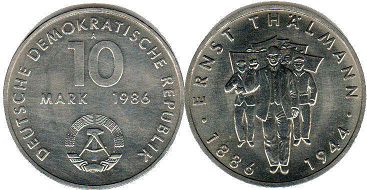 монета ГДР 10 марок 1986