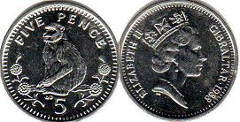 монета Гибралтар 5 пенсов 1988