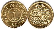 монета Гайана 1 цент 1967