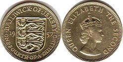 монета Джерси 1/4 шиллинга 1957