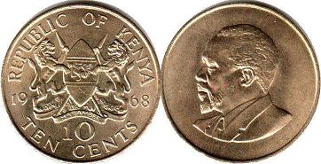монета Кения 10 центов 1968