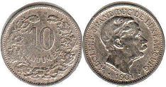 монета Люксембург 10 сантимов 1901