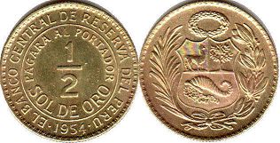 монета Перу 1/2 соль 1954