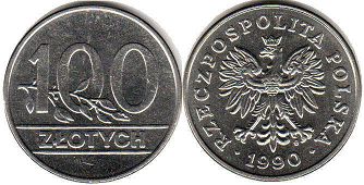 монета Польша 100 злотых 1990