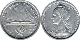 монета Сен-Пьер и Микелон 1 франк 1948