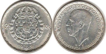 монета Швеция 2 кроны 1950