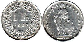 монета Швейцария 1 франк 1962