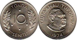 монета Тонга 10 сенити 1974