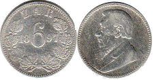 монета Трансвааль 6 пенсов 1897
