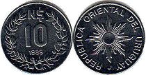 монета Уругвай 10 новых песо 1989