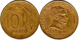 монета Уругвай 10 песо 1968