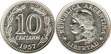 монета Аргентина 10 сентаво 1957