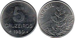 монета Бразилия 5 крузейро 1980