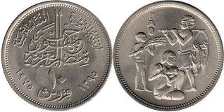 монета Египет 10 пиастров 1975