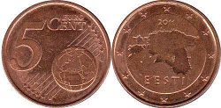 монета Эстония 5 евро центов 2014