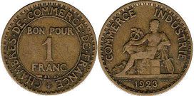 монета Франция 1 франк 1923