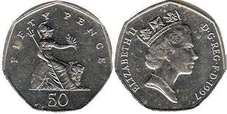 монета Великобритания 50 пенсов 1997