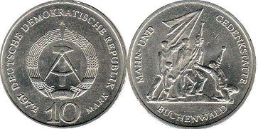 монета ГДР 10 марок 1972
