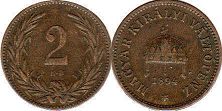 монета Венгрия 2 филлера 1894