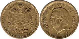 монета Монако 2 франка без даты (1945)