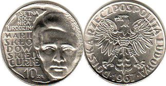 монета Польша 10 злотых 1967