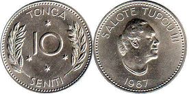 монета Тонга 10 сенити 1967