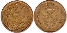 монета ЮАР 20 центов 2008