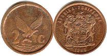 монета ЮАР 2 цента 1996 (1997, 1998, 1999, 2000)