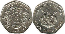 монета Уганда 5 шиллингов 1987