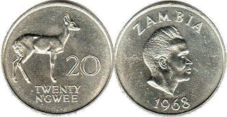 монета Замбия 20 нгве 1968