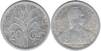 монета Французский Индокитай 20 центов 1945
