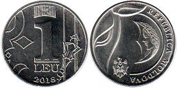 монета Молдова 1 лея 2018