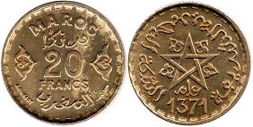 монета Марокко 20 франков 1951