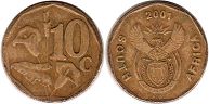 монета ЮАР 10 центов 2001 (2001, 2003, 2016)