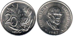 монета ЮАР 20 центов 1982