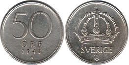 монета Швеция 50 эре 1948