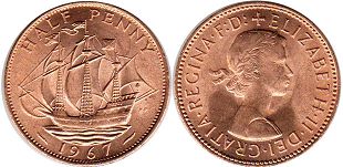 монета Великобритания 1/2 пенни 1967