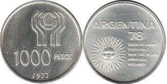 монета Аргентина 1000 песо 1977