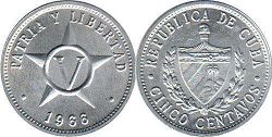 монета Куба 5 сентаво 1966
