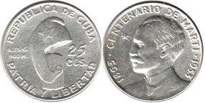 монета Куба 25 сентаво 1953