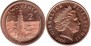 монета Гибралтар 2 пенса 2000