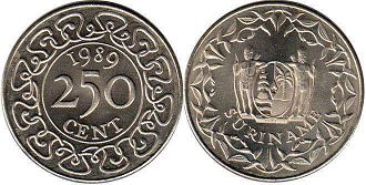 монета Суринам 250 центов 1989