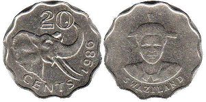 монета Свазиленд 20 центов 1986
